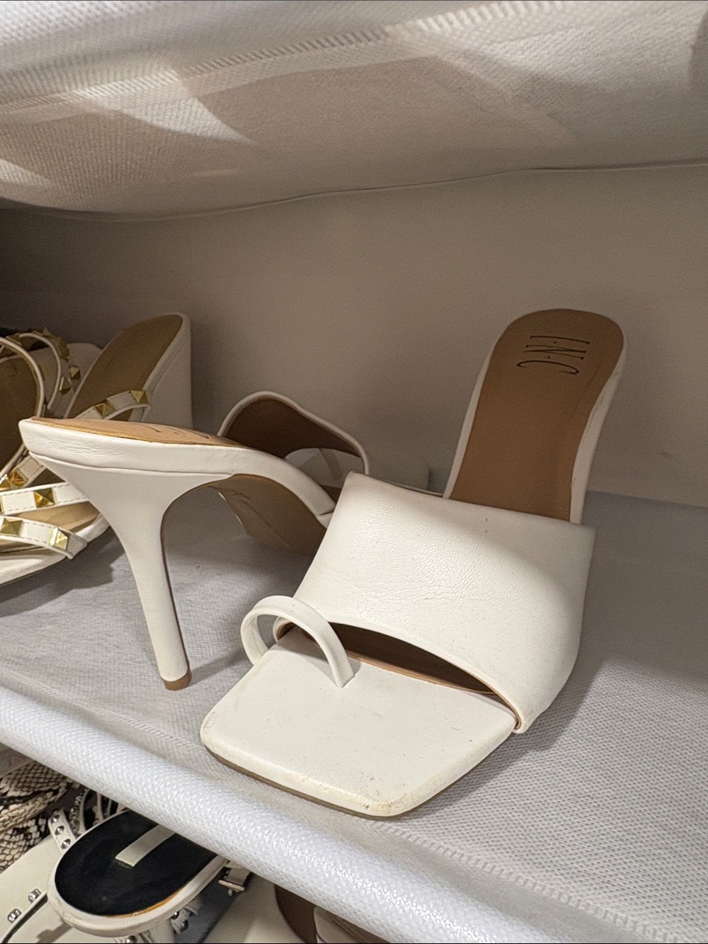 INC International Concepts White Open-Toe Stiletto Slide Sandals